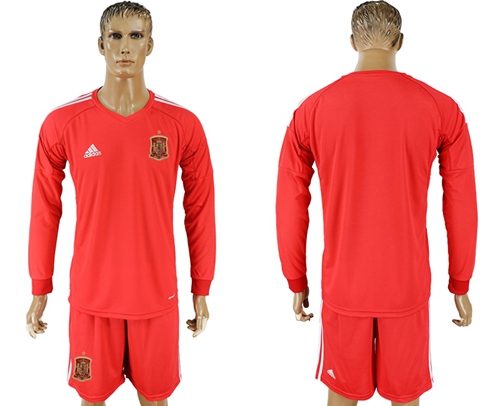 Spain Blank Red Long Sleeves Goalkeeper Soccer Country Jersey